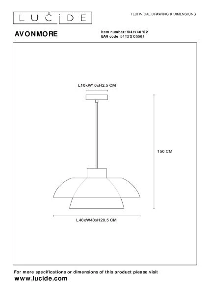 Lucide AVONMORE - Hanglamp - Ø 40 cm - 1xE27 - Mat Goud / Messing - technisch